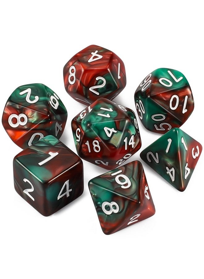 QMAY Dnd Dice Set - Polyhedral Dice (Red Mix Green) 7 Pcs For Dungeon And Dragons D&D Rpg Role Playing Games Dice With Dice Bag - Image 1