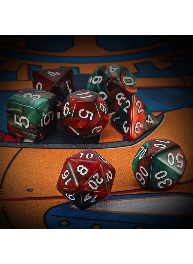 QMAY Dnd Dice Set - Polyhedral Dice (Red Mix Green) 7 Pcs For Dungeon And Dragons D&D Rpg Role Playing Games Dice With Dice Bag - Image 3