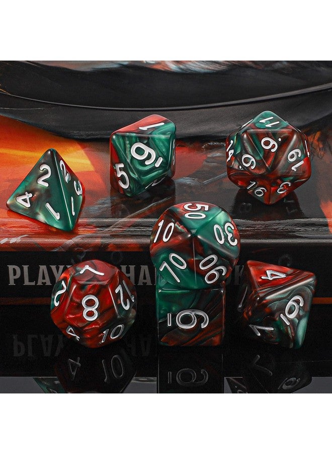 QMAY Dnd Dice Set - Polyhedral Dice (Red Mix Green) 7 Pcs For Dungeon And Dragons D&D Rpg Role Playing Games Dice With Dice Bag - Image 4
