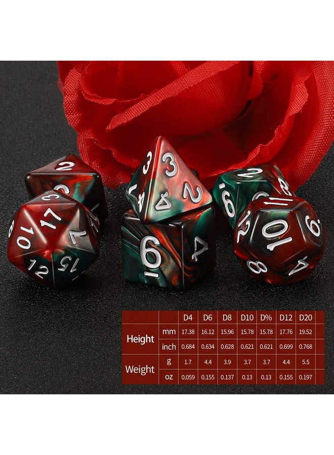 QMAY Dnd Dice Set - Polyhedral Dice (Red Mix Green) 7 Pcs For Dungeon And Dragons D&D Rpg Role Playing Games Dice With Dice Bag - Image 2