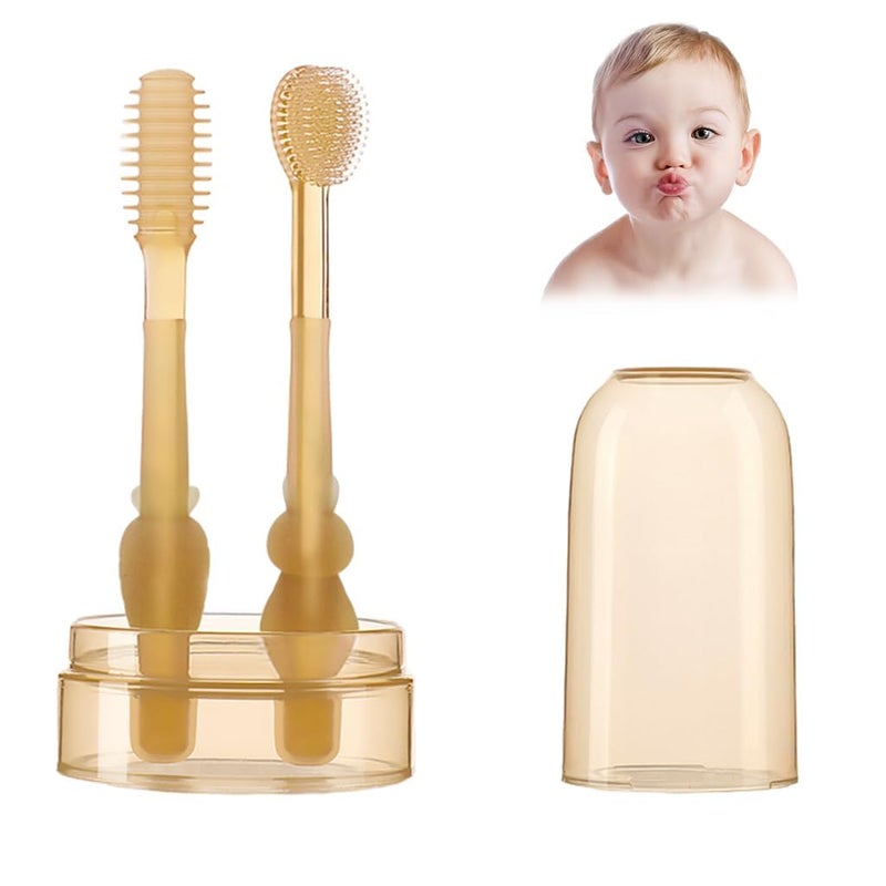 SUNBEET Baby Oral Cleaning Brush 2 In 1 Toothbrush Tongue Brush Bpa Free Soft Silicone Bristle Oral Care Toothbrush For Baby 6 Month To 24 Months,With Storage Box - Manual,Baby,Multicolor - Image 1