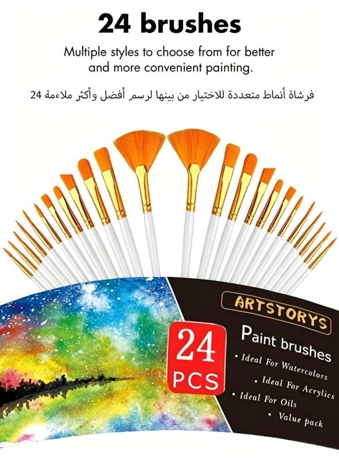 تشورود 24 قطعة، 2 عبوة من فرش رسم دائري مدبب النهاية، مصنوعة من نايلون، لطلاء الشعر، وفرش رسم أكريليك للدهانات الزيتية والمائية، وفن تجميل الوجه، والتفاصيل المصغرة، ورسم الصخور (بيضاء) - Image 2