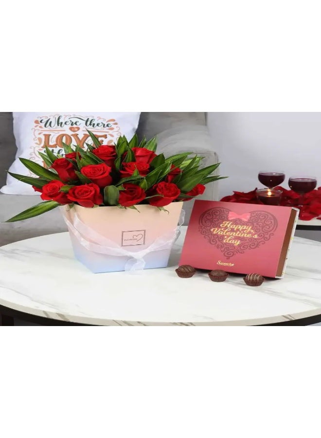 Box Of Love 21 Red Roses With Valentine Chocolates By Sweecho