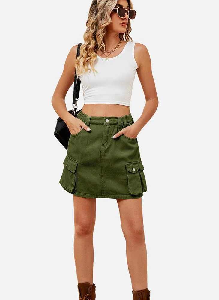 YUNIQEE Green Mid Rise Plain Mini Skirt