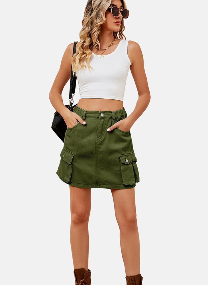 YUNIQEE Green Mid Rise Plain Mini Skirt - Image 3