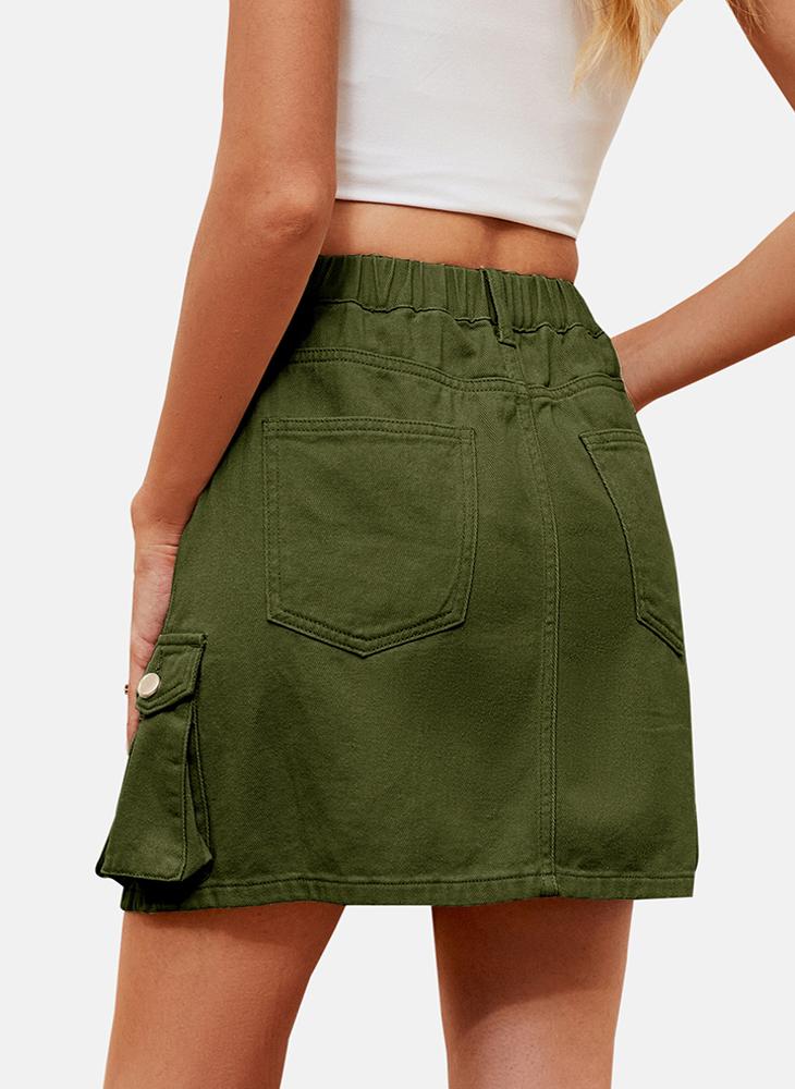 YUNIQEE Green Mid Rise Plain Mini Skirt - Image 4