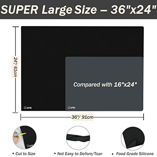 SAPID Extra Large Silicone Mat 36" x 24" Place Mats, Heat Resistant Mat for Kitchen Countertop Protector, Thick Placemats Washable Silicone Mats for Kitchen Counter Mat Dining Table Mat, Black, Sapid - Image 2