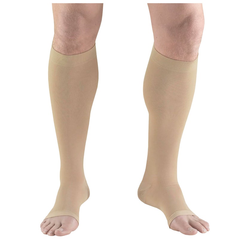 Truform Short Length Surgical Stockings 18 mmHg Compression for Men and Women Knee High Length Open Toe Beige Large