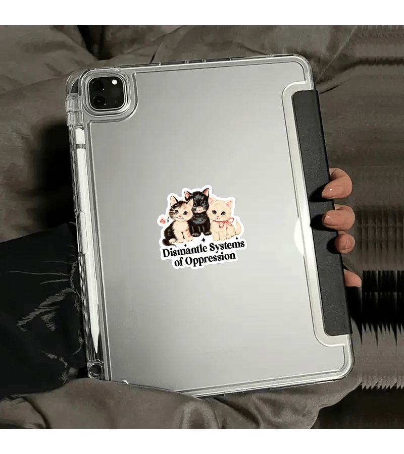 Dismantle Systems Of Oppression Pvc Social Justice Sticker Laptop Retro Cat - Image 4