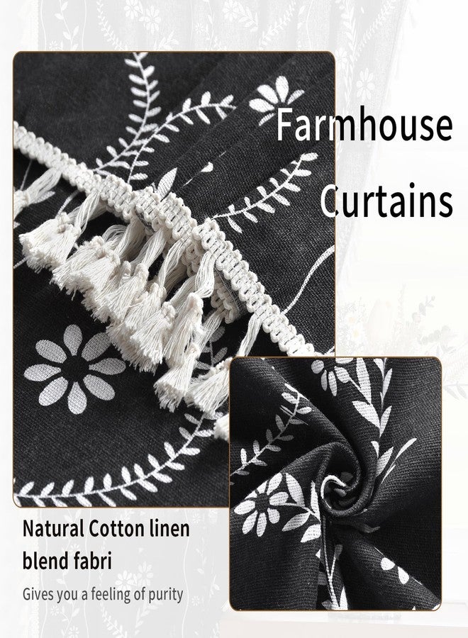 Schweek Boho Curtains 84 Inch Length Farmhouse Curtains for Living Room 2 Panels, Linen Semi Sheer Vintage Farmhouse Printed Floral Rustic Drapes Black - Image 5