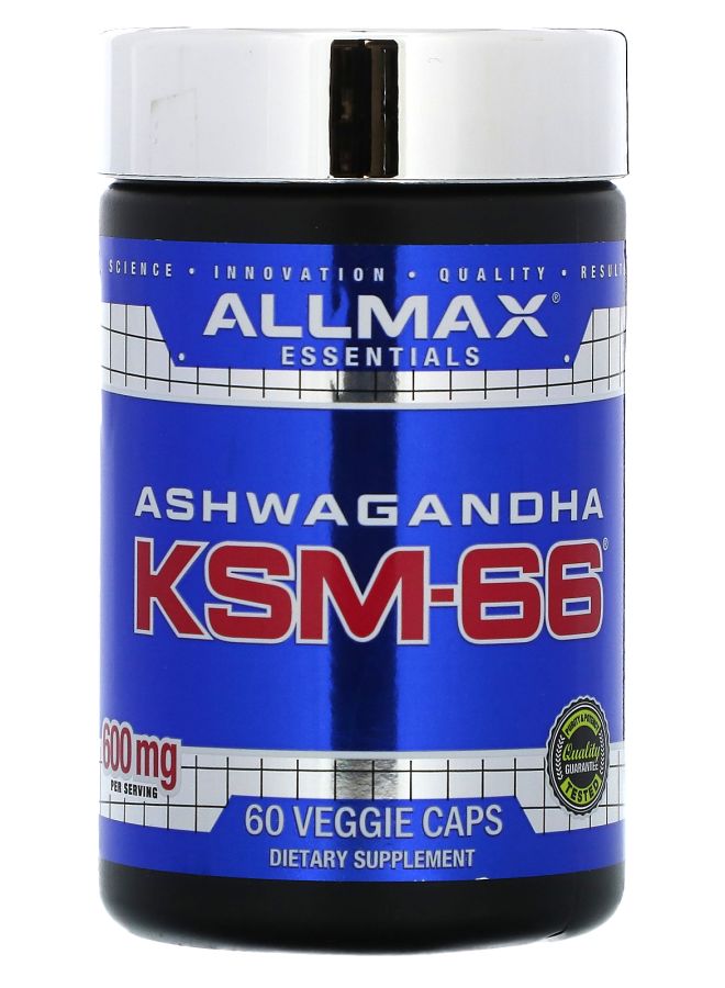 Allmax أساسيات أشواغاندا KSM66 600 ملغ 60 كبسولة نباتية (300 ملغ لكل كبسولة)