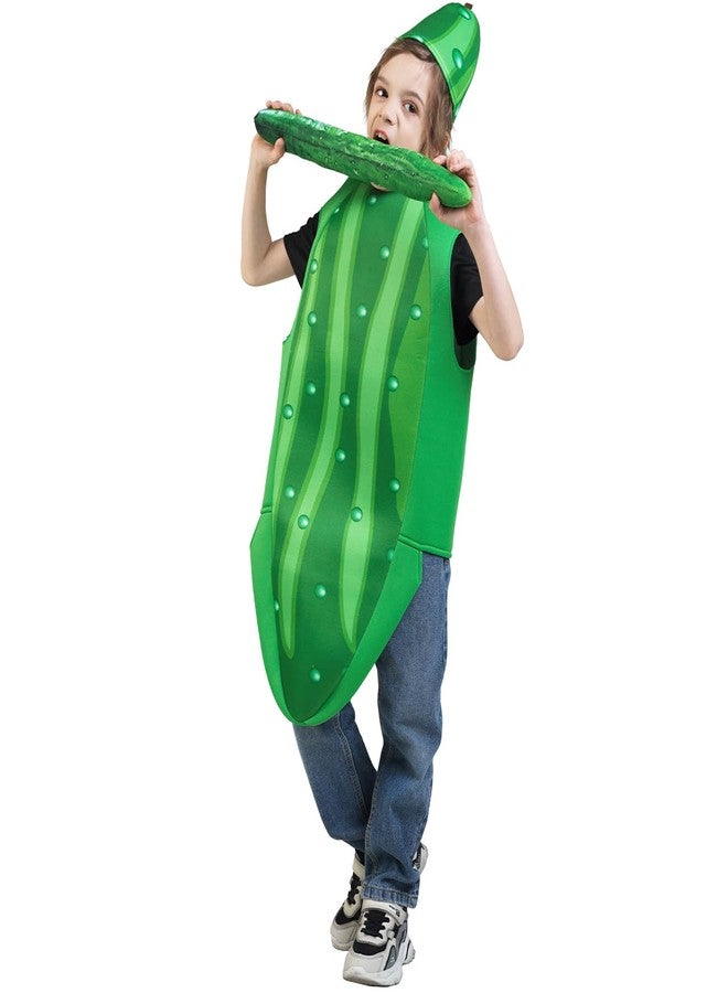 DSplay Pickle Costume Kids Cosplay Green Cucumber Jumpsuit Halloween Girl Boy (3-7 years old) - Image 2