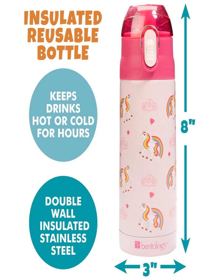 Bentology Stainless Steel 13 oz Unicorn Insulated Water Bottle for Girls - Easy to Use for Kids - Reusable Spill Proof BPA-Free Water Bottle - Image 3