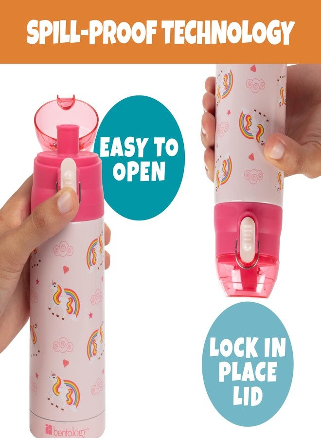 Bentology Stainless Steel 13 oz Unicorn Insulated Water Bottle for Girls - Easy to Use for Kids - Reusable Spill Proof BPA-Free Water Bottle - Image 2