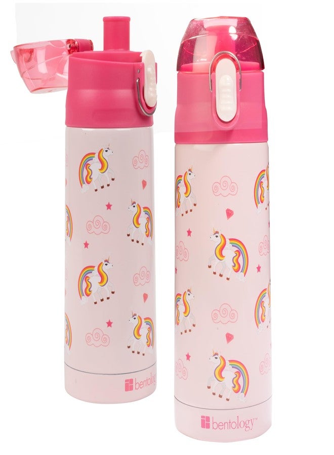 Bentology Stainless Steel 13 oz Unicorn Insulated Water Bottle for Girls - Easy to Use for Kids - Reusable Spill Proof BPA-Free Water Bottle - Image 1