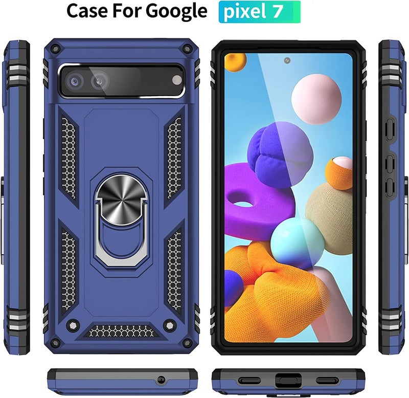 REALCASE Polycarbonate Google Pixel 7 Back Cover Case | Heavy Duty Dual Layer Hybrid Shock Proof Armor Defender Ring Case Back Cover for Google Pixel 7 (Blue) - Image 3