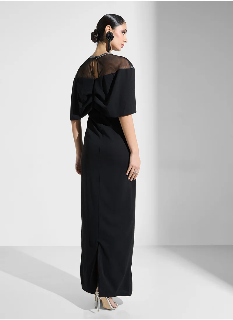 Namshi x Cape Sleeved Dress With Embellished Neck