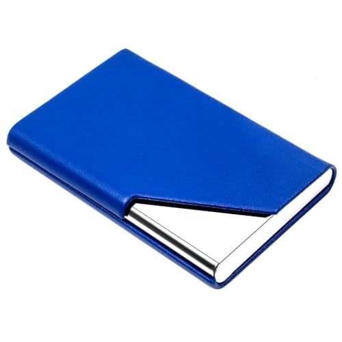 Padike Business Card Holder, Upgraded Leather Business Card Case Pocket Card Holders for Men or Women, Metal Slim Name Card Holder RFID Blocking Business Card Carrier with Magnetic Closure (Y-BU) - Image 1