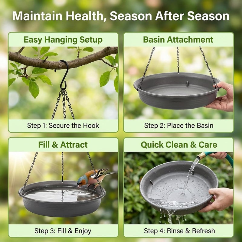 CARGEN Hanging Bird Bath Bird Feeder - Bird Bath for Outside Outdoors Hanging with Tray Bowl Water Feeder, Garden Bird Bath 2-in-1 Bird Feeder Bath, Durable PP Bird Bath Bowl for Garden Patio Backyard Decor - Image 5