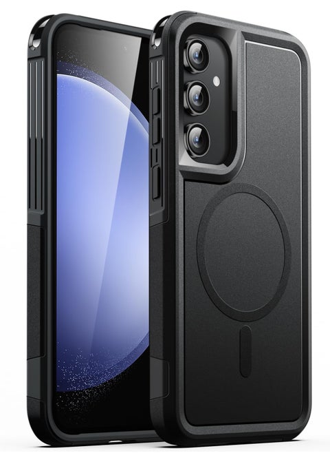 Case for Samsung Galaxy S23 Fe 6.4 Inch Compatible With Magsafe Accessories Dual Layer Heavy Duty Rugged Protection Shockproof Phone Magnetic Cover Black