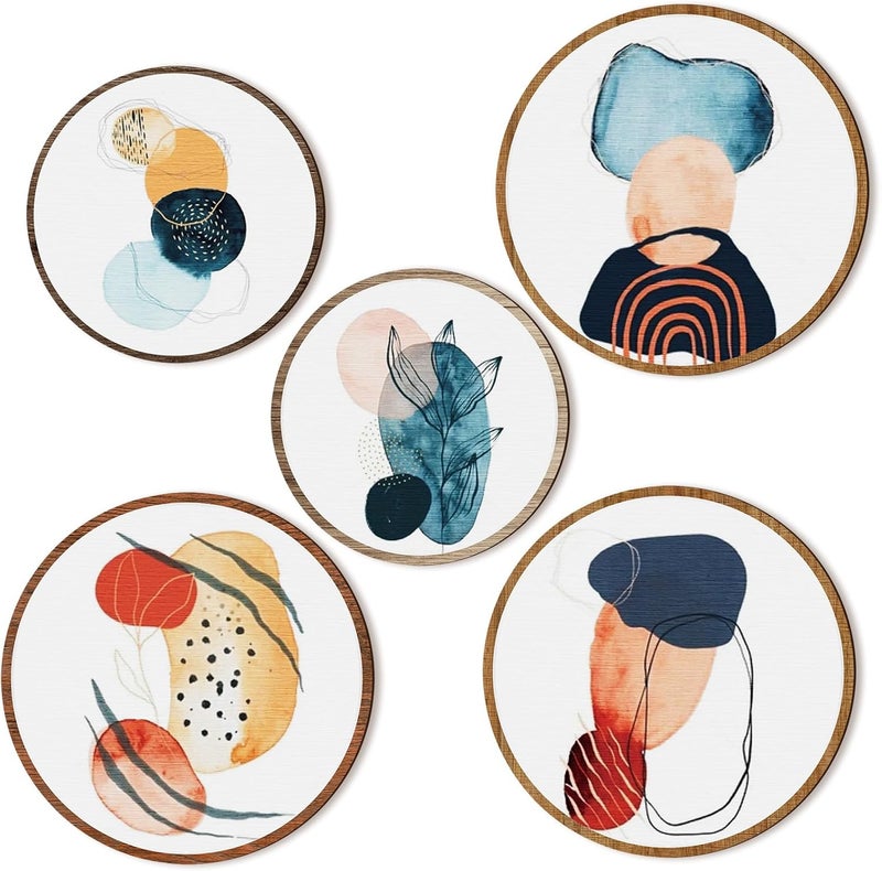 Qunclay 5 Pcs Boho Wall Art Decor Wooden Living Room Bohemian Hanging Farmhouse Geometric 10'' and 8'' Aesthetic Wood Minimalist for Apartment Bedroom (Geometry) - Image 1