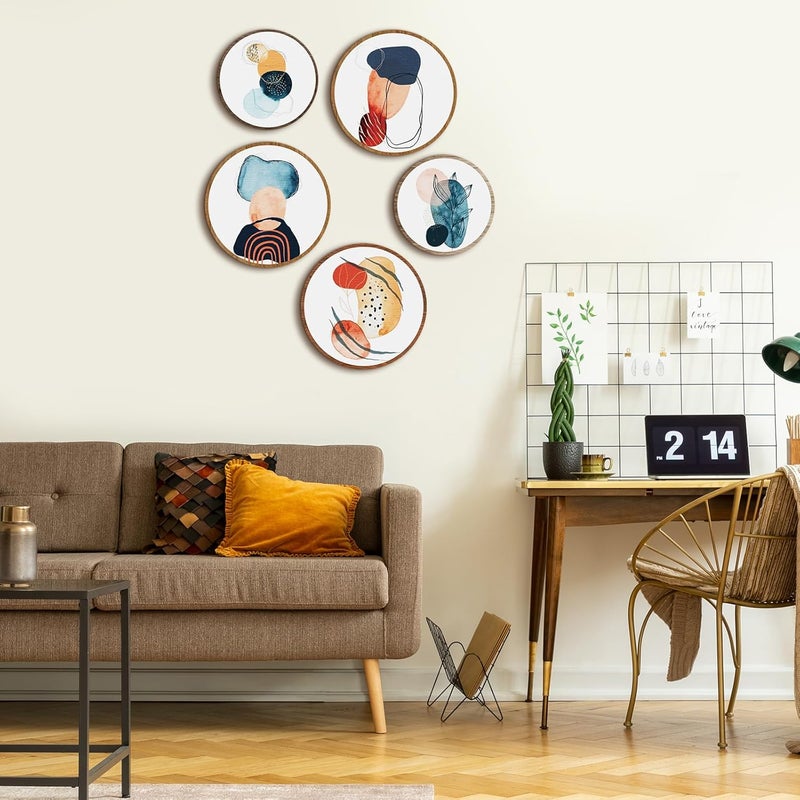 Qunclay 5 Pcs Boho Wall Art Decor Wooden Living Room Bohemian Hanging Farmhouse Geometric 10'' and 8'' Aesthetic Wood Minimalist for Apartment Bedroom (Geometry) - Image 4