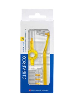 CURAPROX Curaprox CPS 09 Prime Start Interdental Brush Kit، أصفر - 5 x 0,9mm - 4,0mm Interdental Brush + 2 حامل فرشاة أسنان بين الأسنان  - Image 1