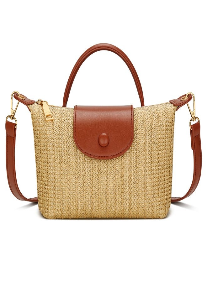 KKXIU Top Handle Small Straw Woven Crossbody Bag for Women Summer Mini Straw Beach Clutch Shoulder Purse (brown) - Image 1