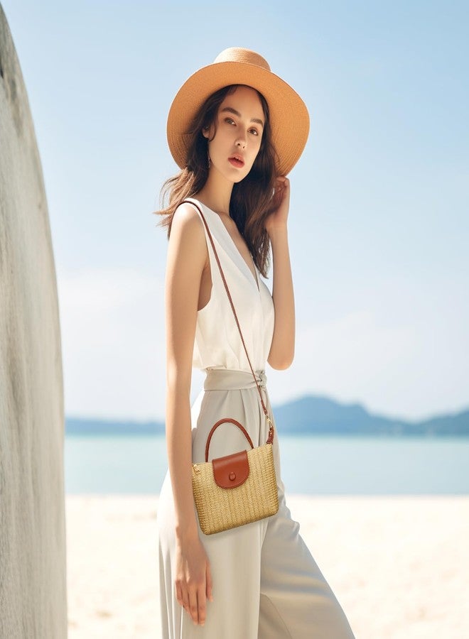 KKXIU Top Handle Small Straw Woven Crossbody Bag for Women Summer Mini Straw Beach Clutch Shoulder Purse (brown) - Image 3