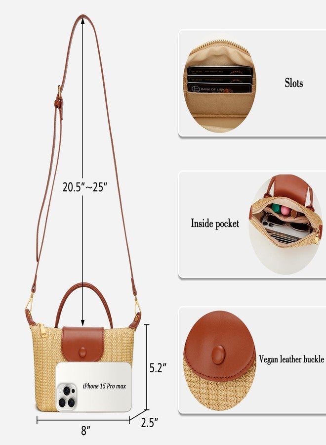 KKXIU Top Handle Small Straw Woven Crossbody Bag for Women Summer Mini Straw Beach Clutch Shoulder Purse (brown) - Image 2