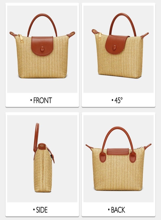 KKXIU Top Handle Small Straw Woven Crossbody Bag for Women Summer Mini Straw Beach Clutch Shoulder Purse (brown) - Image 5