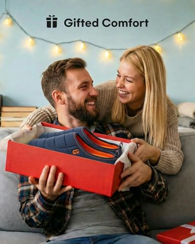 LongBay Mens Slip on Slippers Two-Tone Indoor Outdoor House Shoes Memory Foam Camping Garden Down Clogs Navy Blue,10 - Image 3