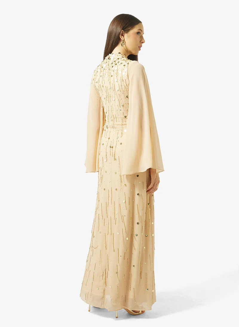 Amelia Rose Embellished flared sleeve dress
