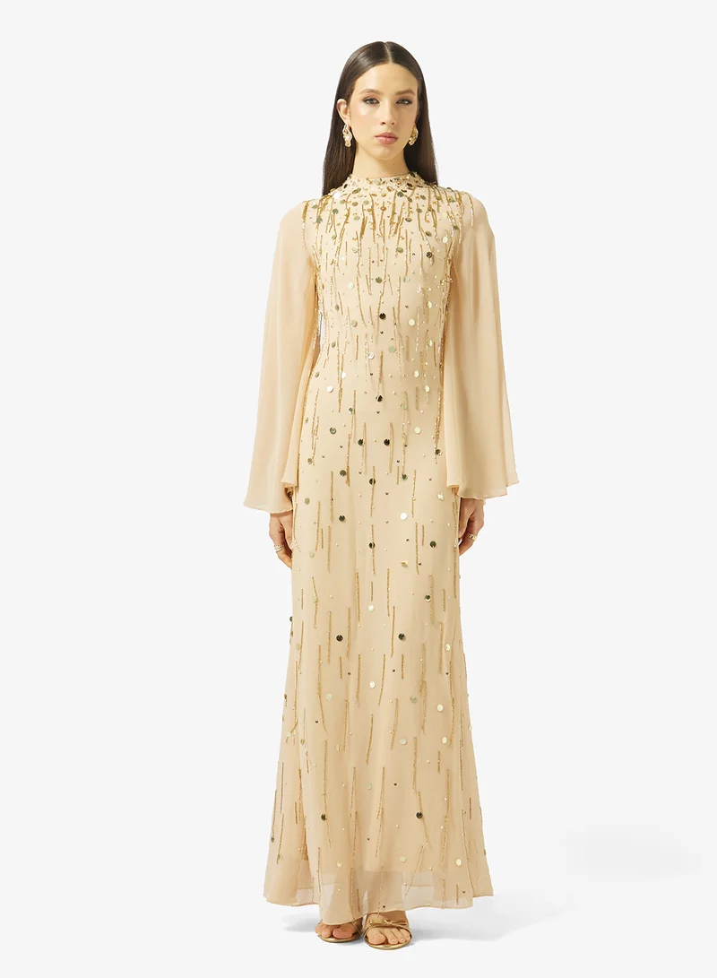Amelia Rose Embellished flared sleeve dress