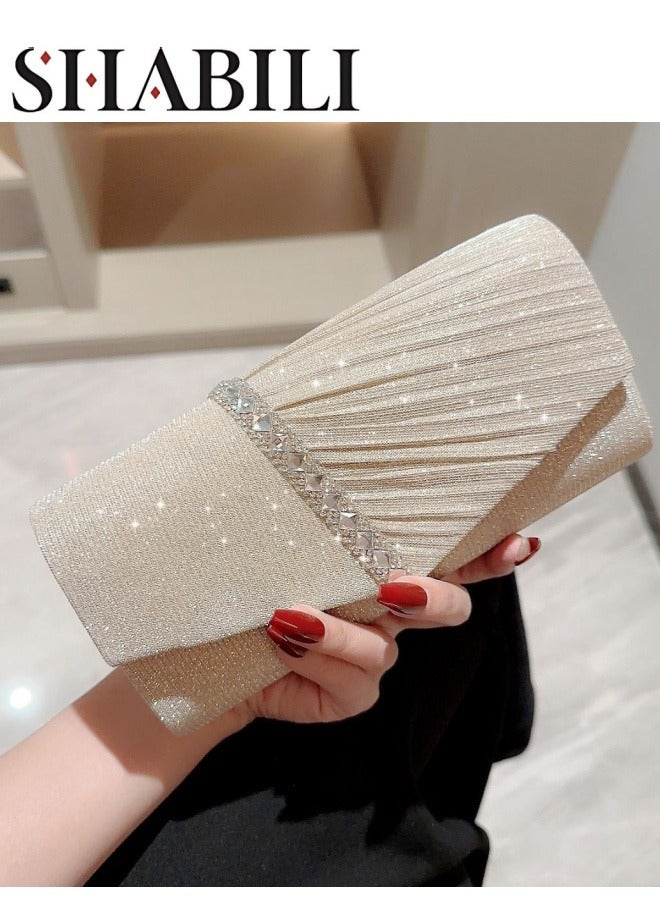 SHABILI Women's Sparkling Evening Clutch Bag, Ladies Designer Chain Banquet Package Handbag Tote Bags Shoulder Bag, Casual Solid Color Crossbody Bag Satchel Bag Side Bag Carry Bag for College Students - Image 1
