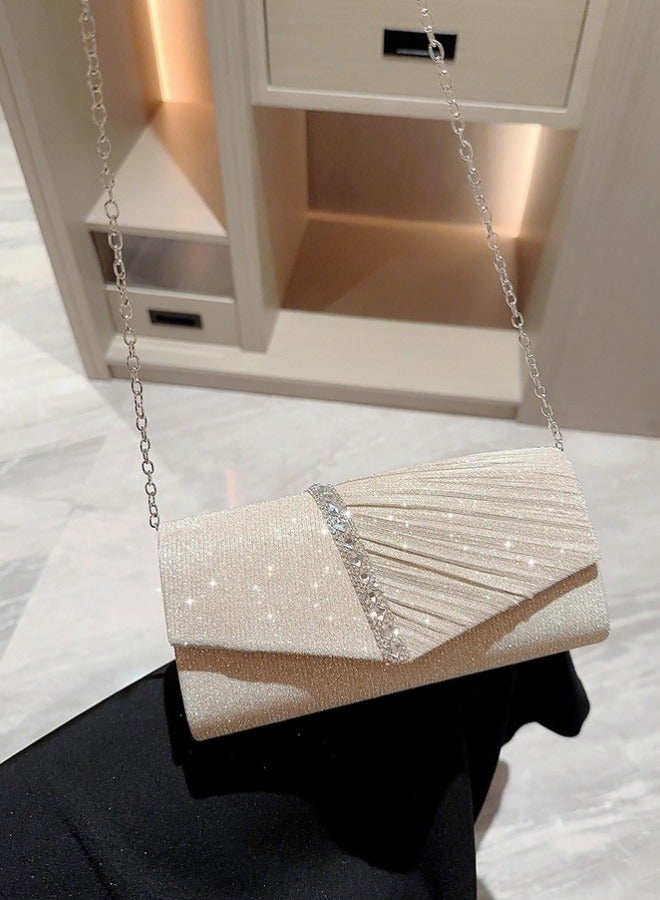 SHABILI Women's Sparkling Evening Clutch Bag, Ladies Designer Chain Banquet Package Handbag Tote Bags Shoulder Bag, Casual Solid Color Crossbody Bag Satchel Bag Side Bag Carry Bag for College Students - Image 5