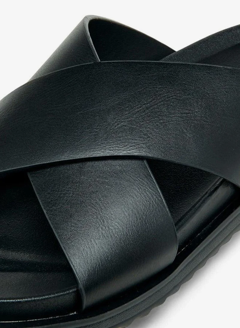 LBL by Shoexpress BLACK Cross Strap Slip-On Sandals for Men | Best Price UAE