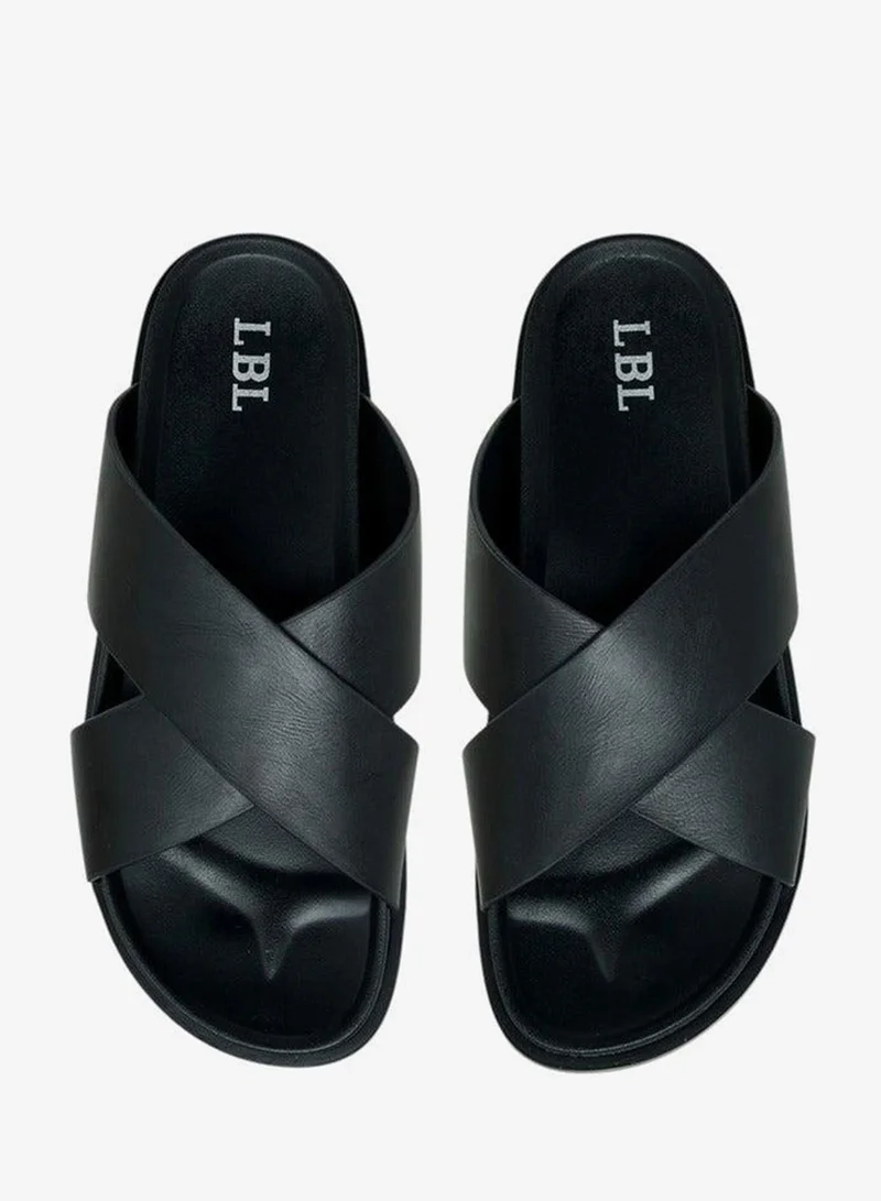 LBL by Shoexpress BLACK Cross Strap Slip-On Sandals for Men | Best Price UAE