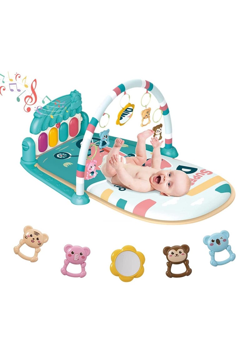 0TO1 TECH Baby Play Mat Baby Gym,DMG Piano Tummy Time Baby Activity Gym Mat with 5 Infant Learning Sensory Baby Toys, Music and Lights Boy & Girl Gifts for Newborn Baby(Blue)  - Image 1