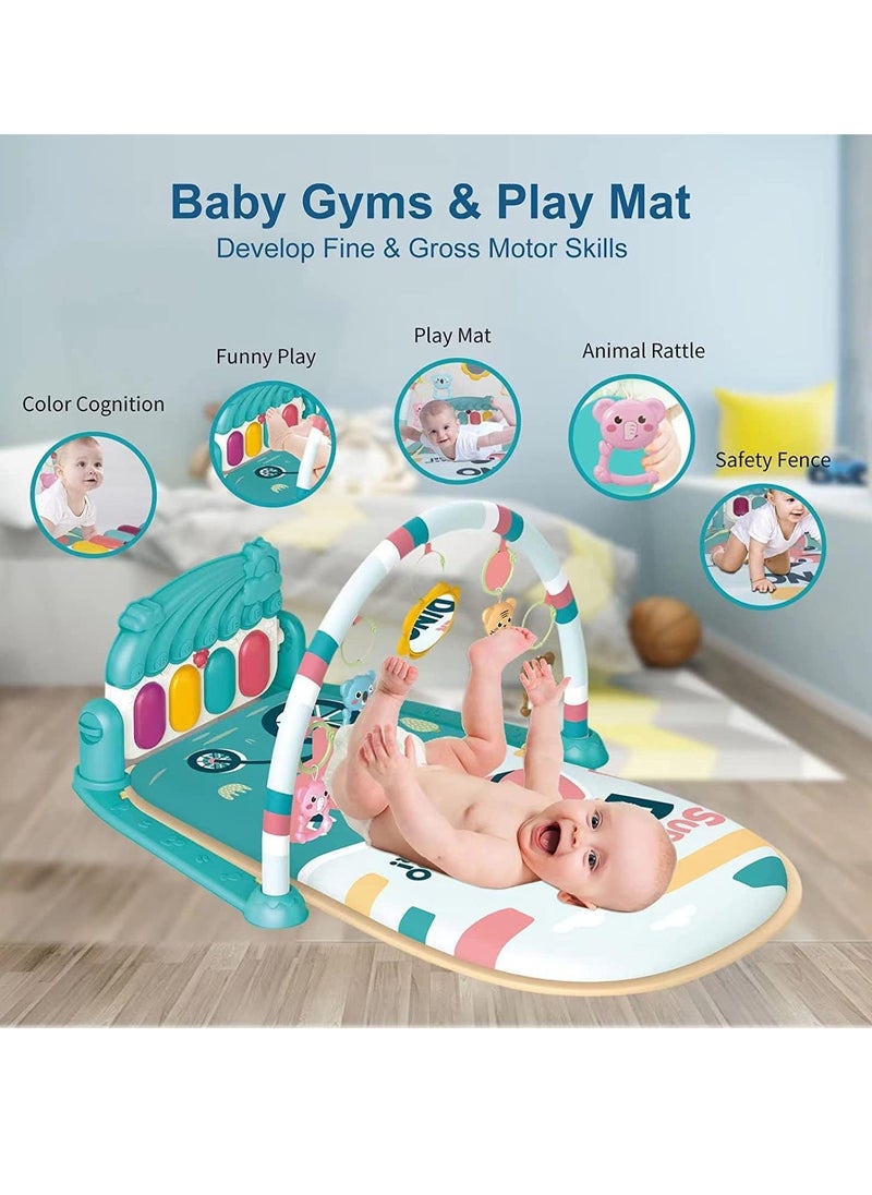 0TO1 TECH Baby Play Mat Baby Gym,DMG Piano Tummy Time Baby Activity Gym Mat with 5 Infant Learning Sensory Baby Toys, Music and Lights Boy & Girl Gifts for Newborn Baby(Blue)  - Image 2