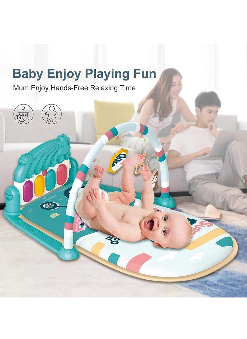 0TO1 TECH Baby Play Mat Baby Gym,DMG Piano Tummy Time Baby Activity Gym Mat with 5 Infant Learning Sensory Baby Toys, Music and Lights Boy & Girl Gifts for Newborn Baby(Blue)  - Image 4