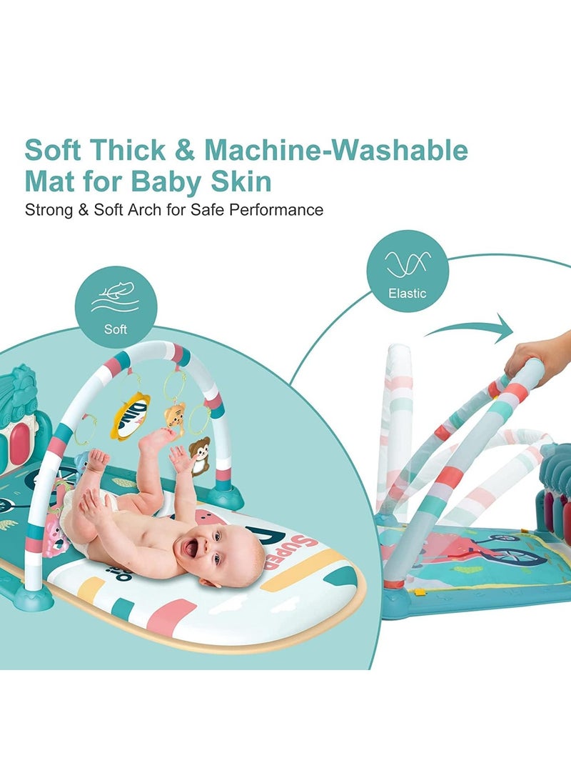 0TO1 TECH Baby Play Mat Baby Gym,DMG Piano Tummy Time Baby Activity Gym Mat with 5 Infant Learning Sensory Baby Toys, Music and Lights Boy & Girl Gifts for Newborn Baby(Blue)  - Image 5