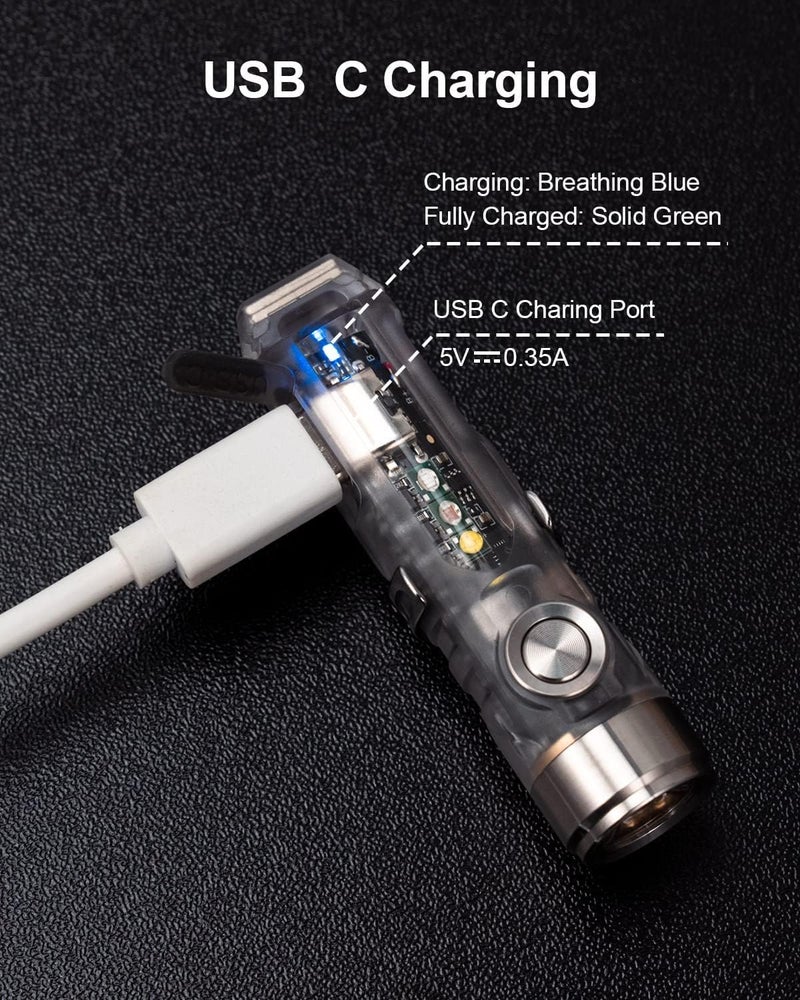 RovyVon رواي فون 4 USB-C أورا A8 مصباح يدوي EDC، 6500K LED أقصى 650 لومن، ضوء سلسلة مفاتيح يعمل بالضغط مع مشبك/قاعدة مغناطيسية، وضع القفل، لفحص الهواء الطلق (365nm/أحمر/أبيض) - Image 4
