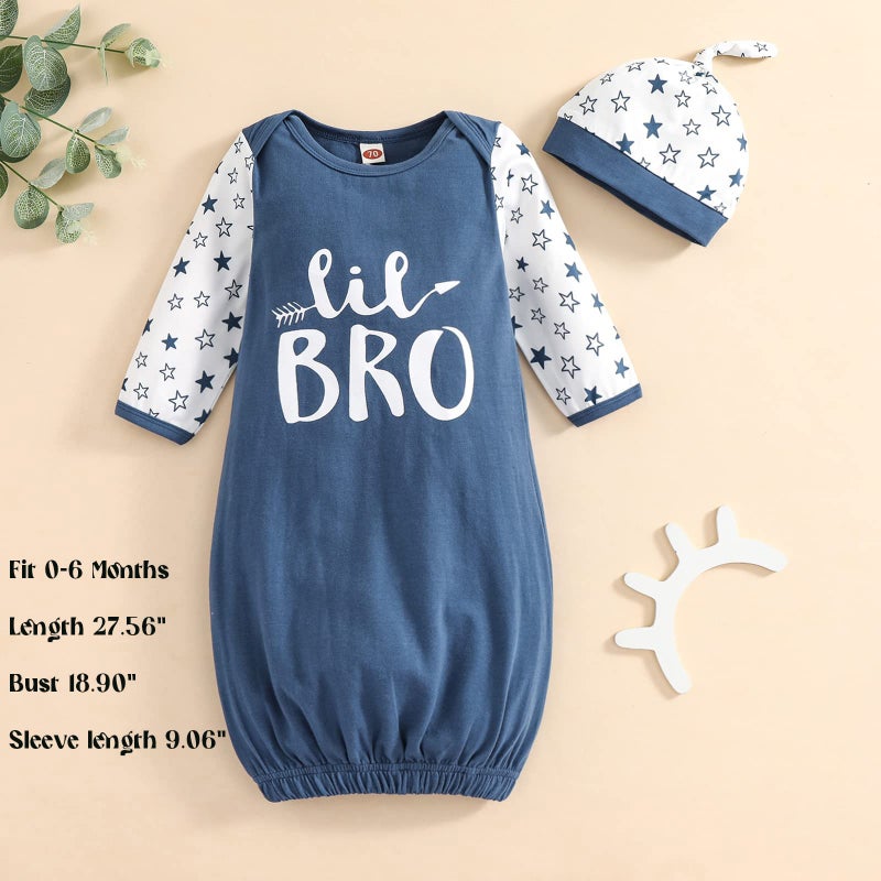 AMAWMW Newborn Baby Boy Little Brother Sleeper Gown Stars Long Sleeve Nightgown Pajamas Gifts Stuff Essential Outfit - Image 5