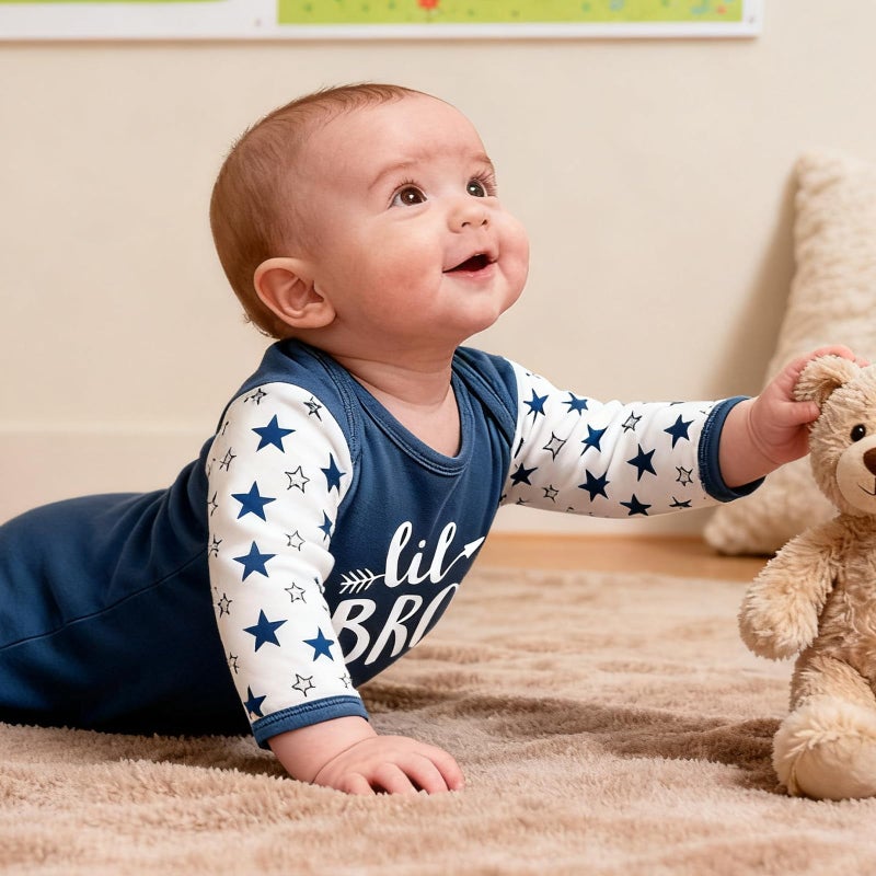 AMAWMW Newborn Baby Boy Little Brother Sleeper Gown Stars Long Sleeve Nightgown Pajamas Gifts Stuff Essential Outfit - Image 4