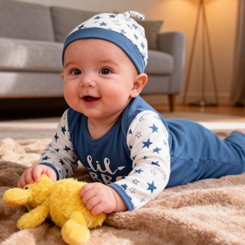 AMAWMW Newborn Baby Boy Little Brother Sleeper Gown Stars Long Sleeve Nightgown Pajamas Gifts Stuff Essential Outfit - Image 3
