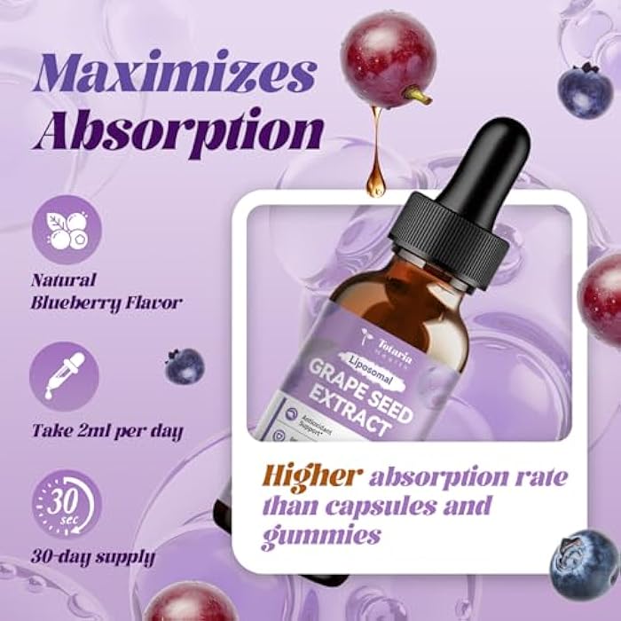 Totaria Grape Seed Extract Liquid Drops | High Potency 95% Polyphenols Antioxidant Supplement for Skin, Heart & Immune Support | Vegan, Gluten Free | Alcohol-Free & Non-GMO | 2FL - Image 5