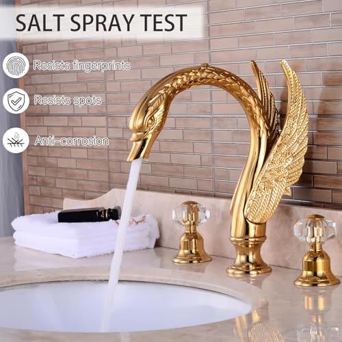 LightInTheBox Golden Ornate Swan Style Bathroom Sink Faucet Combo Deck Mount Sink Mixer Tap Set Hot Cold Water - Image 2