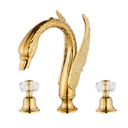 LightInTheBox Golden Ornate Swan Style Bathroom Sink Faucet Combo Deck Mount Sink Mixer Tap Set Hot Cold Water - Image 1