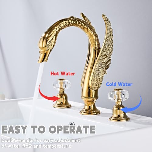 LightInTheBox Golden Ornate Swan Style Bathroom Sink Faucet Combo Deck Mount Sink Mixer Tap Set Hot Cold Water - Image 3